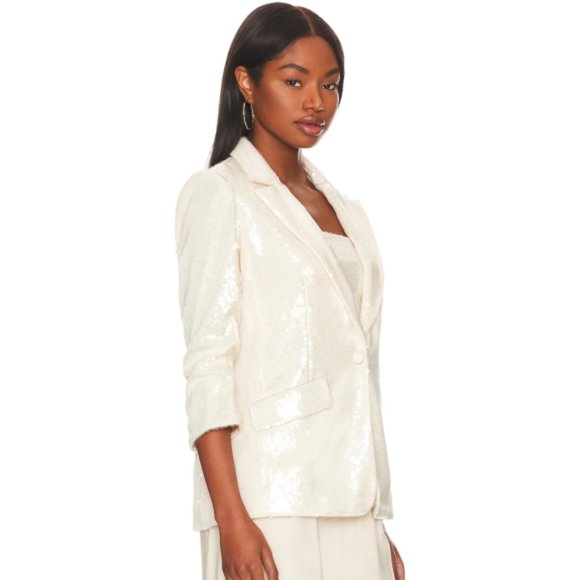 Cinq a Sept 'Kimmi' Ruched 3/4-Sleeve Sequin Blazer, Alabaster - Picture 3 of 9